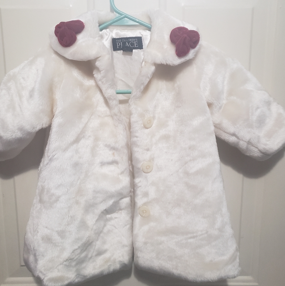 Children's Place faux fur white coat size 12 month